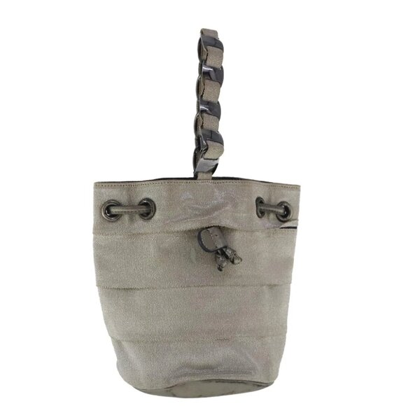 Salvatore Ferragamo Chain Hand Bag Canvas Silver Auth 95158 - Picture 1 of 16